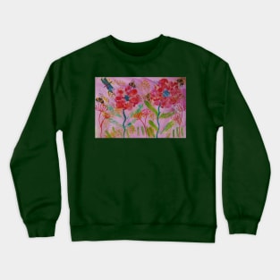 Bumble bees and Big Bold Pink Flowers Crewneck Sweatshirt